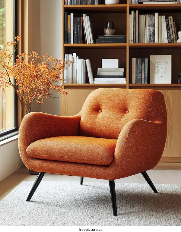 Mid-Century Modern Orange Armchair in a Cozy Living Room