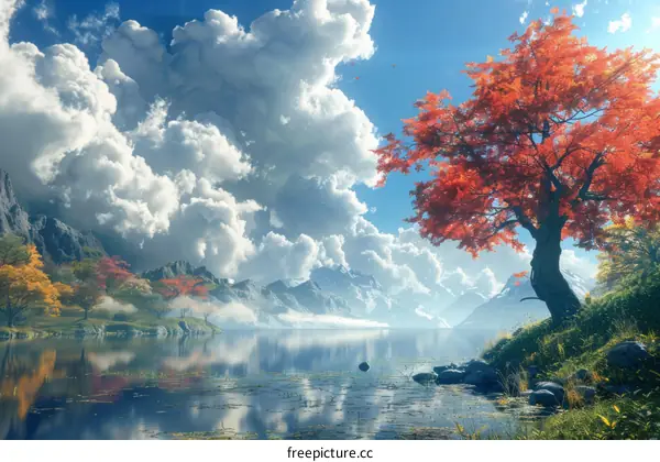 Autumn lake and mountains