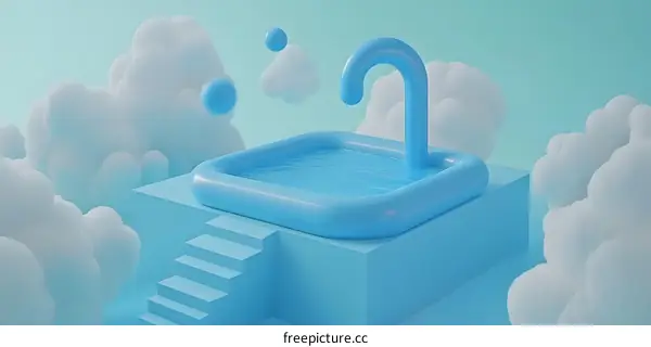 Blue Pool with White Clouds and Stairs