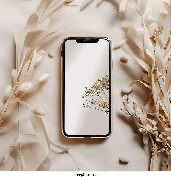 Minimalist Phone Mockup with Dried Flowers and Branches