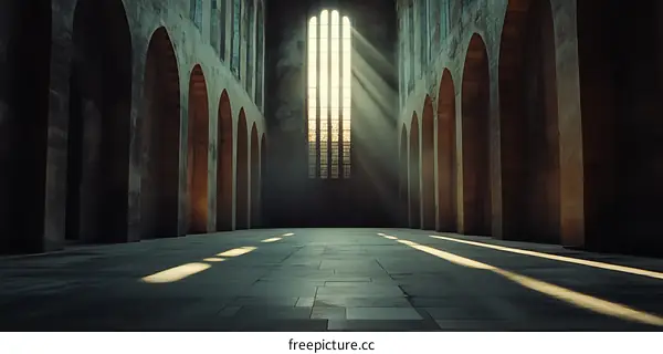 Sunlight Streaming Through the Arches of an Ancient Building