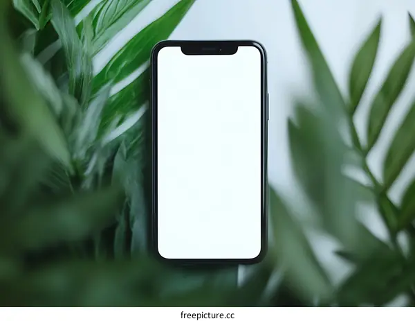 Blank Screen Smartphone Mockup with Green Plants