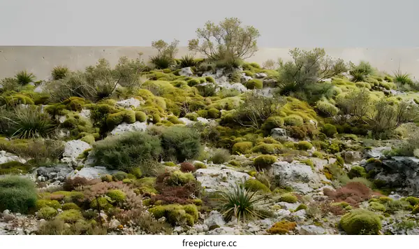 Close Up of a Rock Garden with Moss