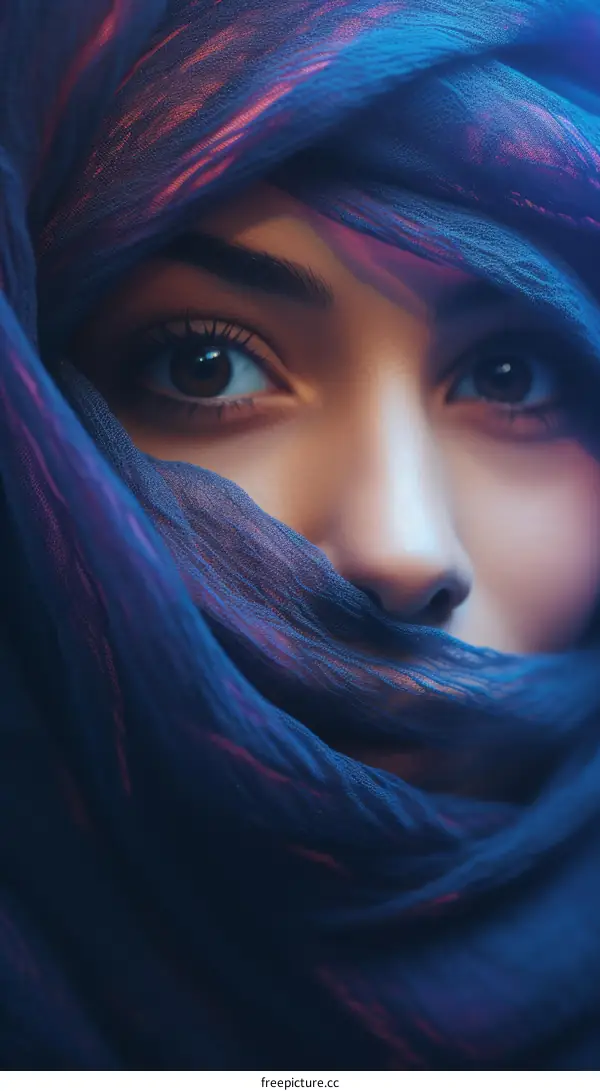 Portrait of a young woman wearing a blue headscarf