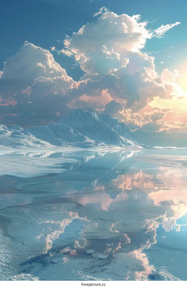 Glacier and Snow-Capped Mountains Reflected in Lake