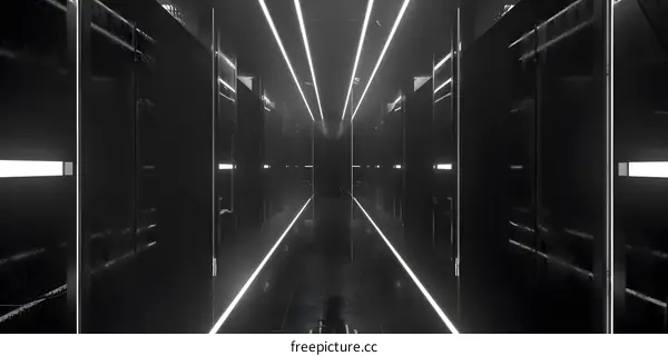 Black and White Hallway with Neon Lights