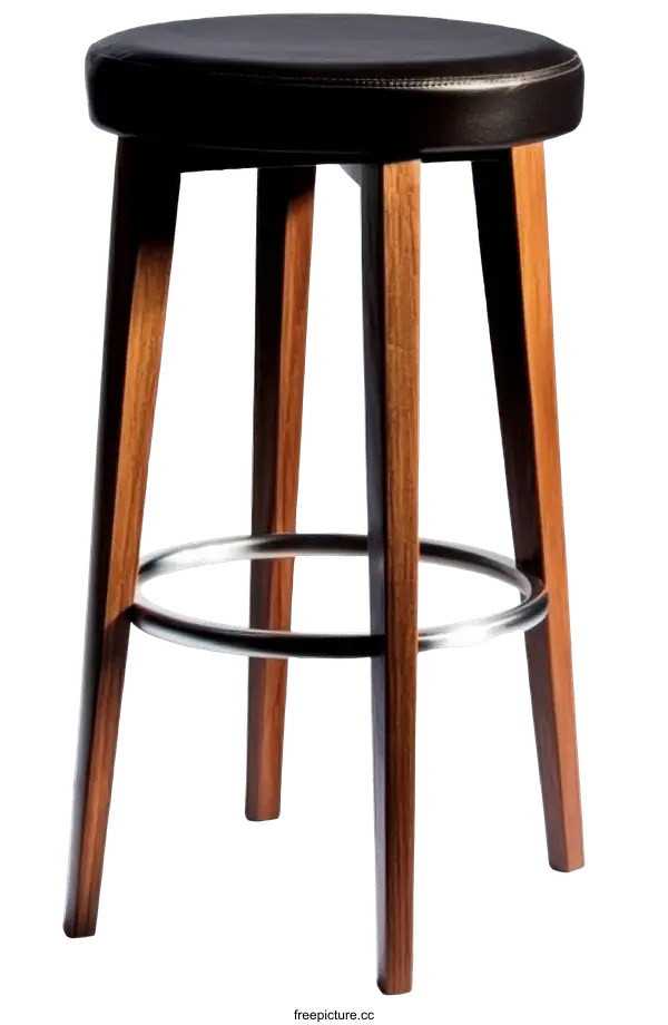[Transparent Background PNG]Modern Wooden Bar Stool with Leather Seat
