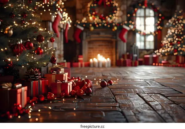 Christmas tree in front of fireplace