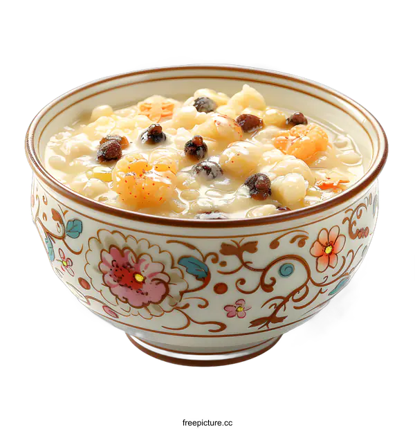 [Transparent Background PNG]Bowl of Sweet Rice Pudding with Fruits and Nuts