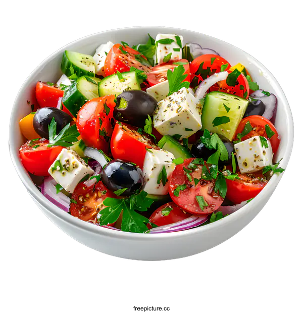 [Transparent Background PNG]Greek salad with fresh vegetables and feta cheese