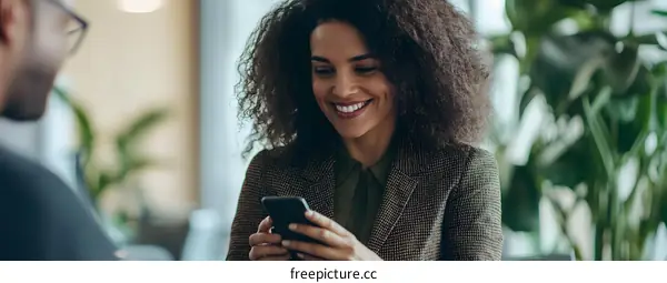 Businesswoman Using Smartphone in Office