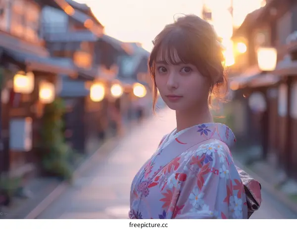 Asian Woman in Traditional Japanese Kimono