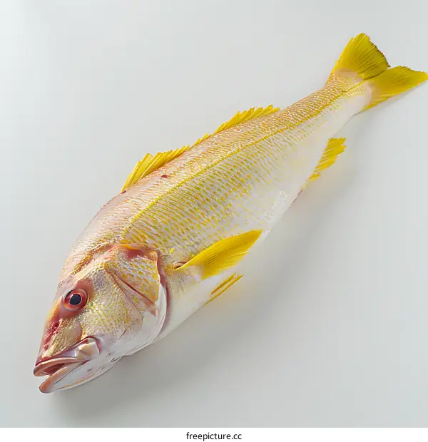 A yellow fish on a white background