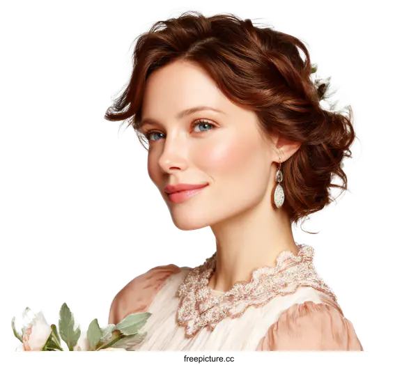[Transparent Background PNG]Elegant Woman with Beautiful Hairstyle and Earrings