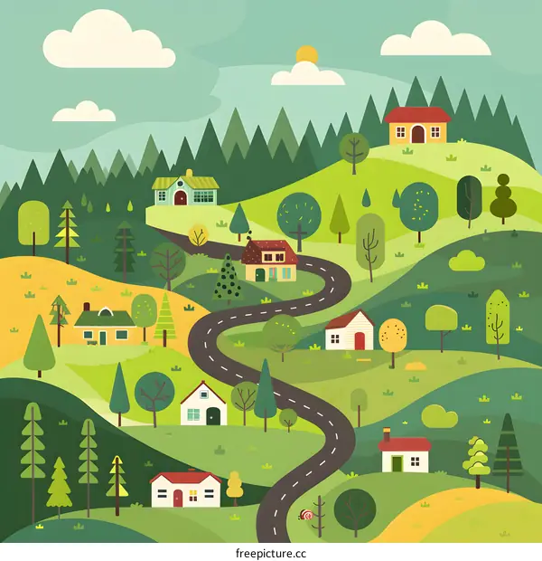 Winding Road Through a Picturesque Village