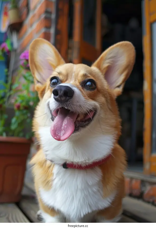 A happy corgi dog with its tongue out