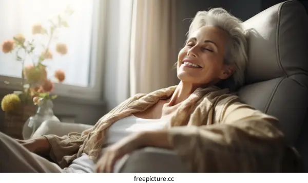 Elderly Woman Relaxing in Sunlight