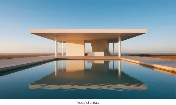 Minimalist Pavilion with Infinity Pool Overlooking Open Landscape