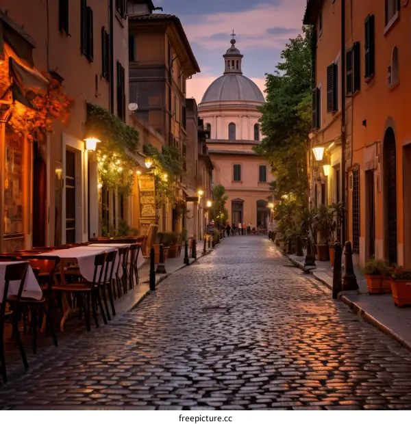 Charming cobblestone street in Rome, Italy