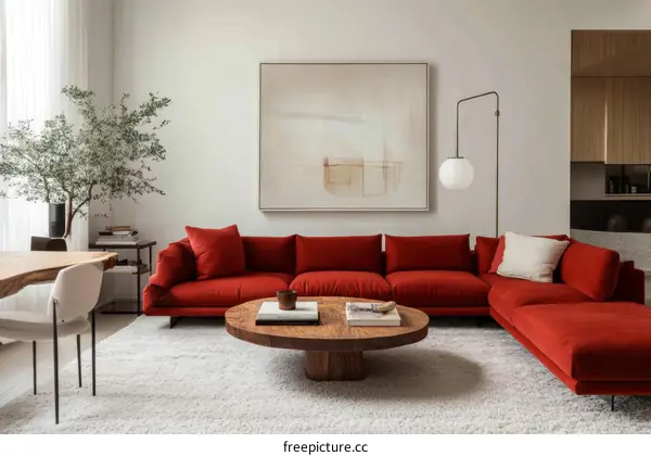 Modern Red Velvet Sectional Sofa Living Room Design