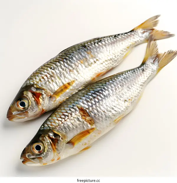Two Fresh Fish on White Background
