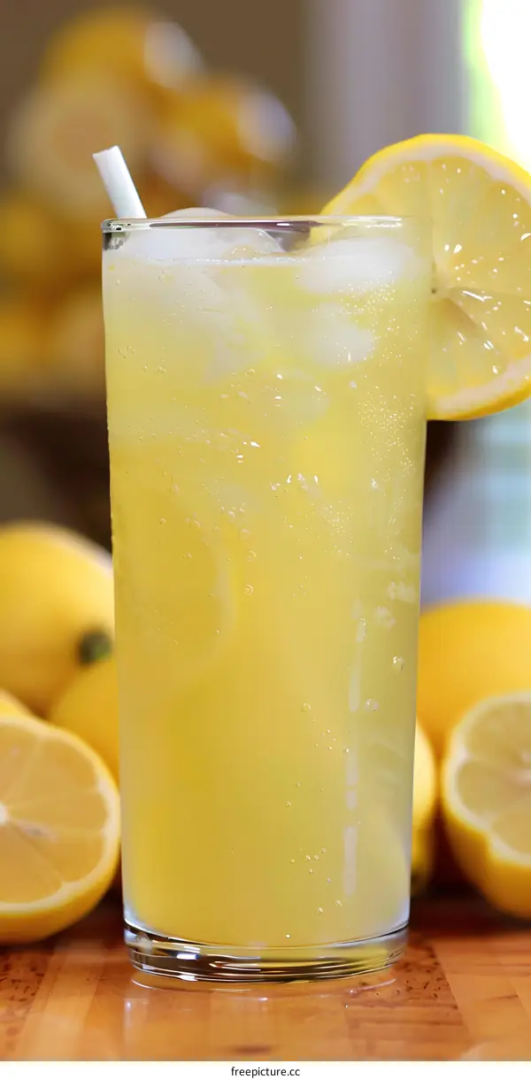 Refreshing Lemonade Drink with Ice and Lemon Slice