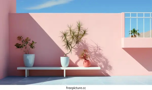 pink background with plants and shadows