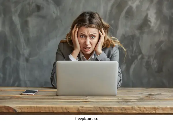 Shocked businesswoman looking at laptop screen