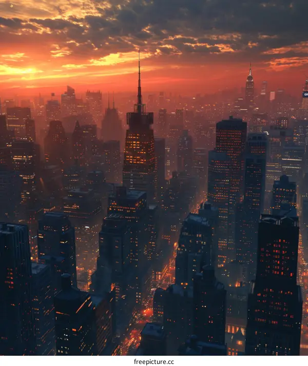 City Skyline at Sunset Artistic Illustration