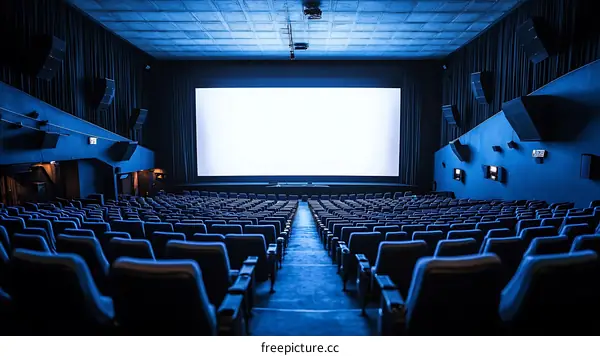 Empty Movie Theater with Big Screen