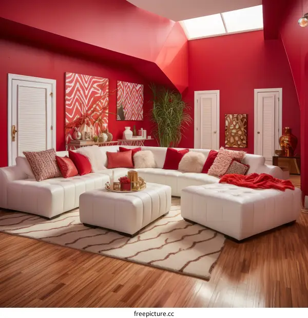 red living room interior design
