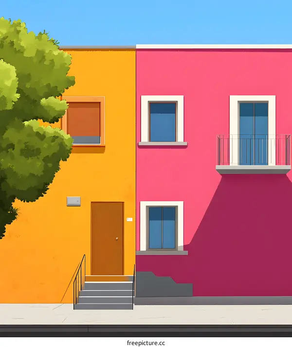 Colorful Building Facade With a Tree