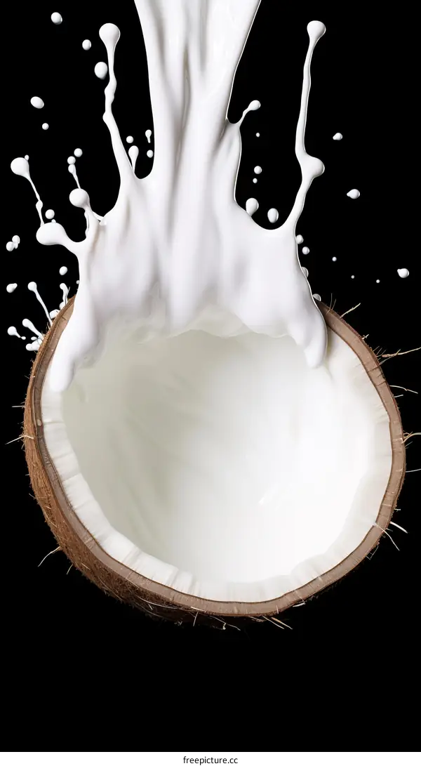 Coconut Milk Splashing Out of a Coconut