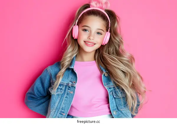 Teenage Girl with Pink Headphones Portrait