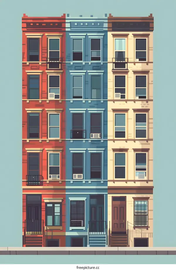 Three Colorful Townhouses Illustration
