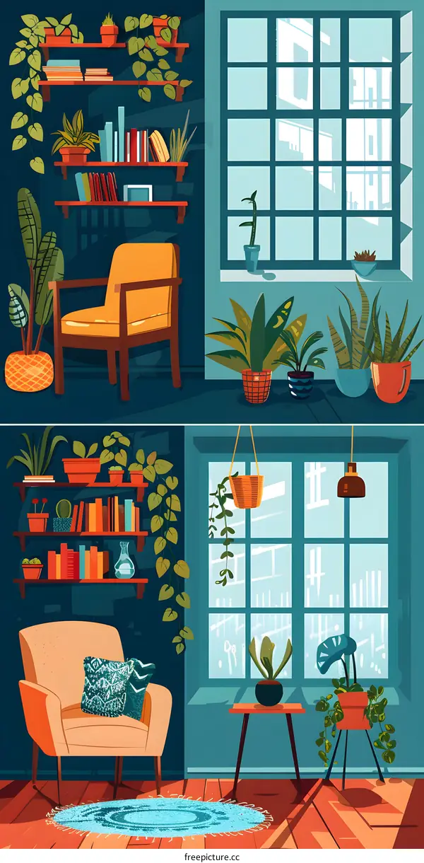 Cozy Living Room With Plants and Books