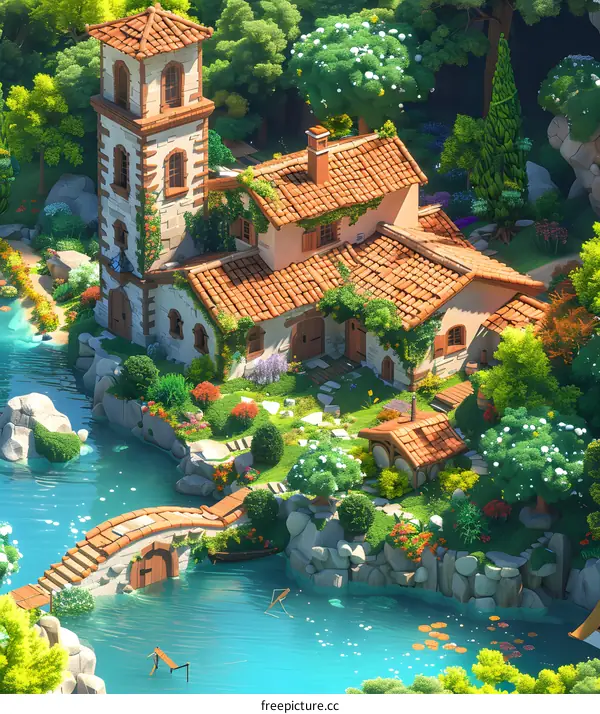 Beautiful Illustration of a Quaint Cottage by a River