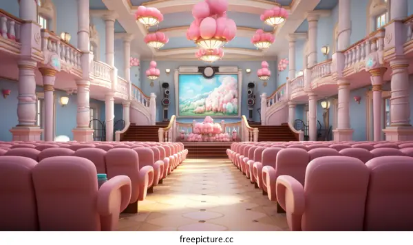Auditorium with pink seats and columns