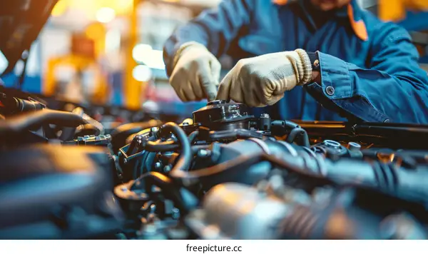 Car mechanic repairing car engine