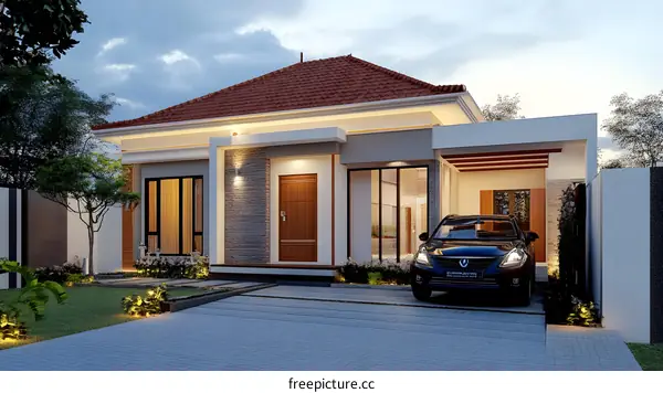 Modern House Exterior Design With Car In Front