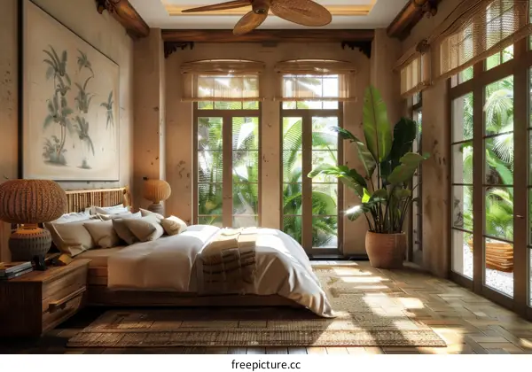 Tropical Bedroom Interior Design with Wicker Furniture