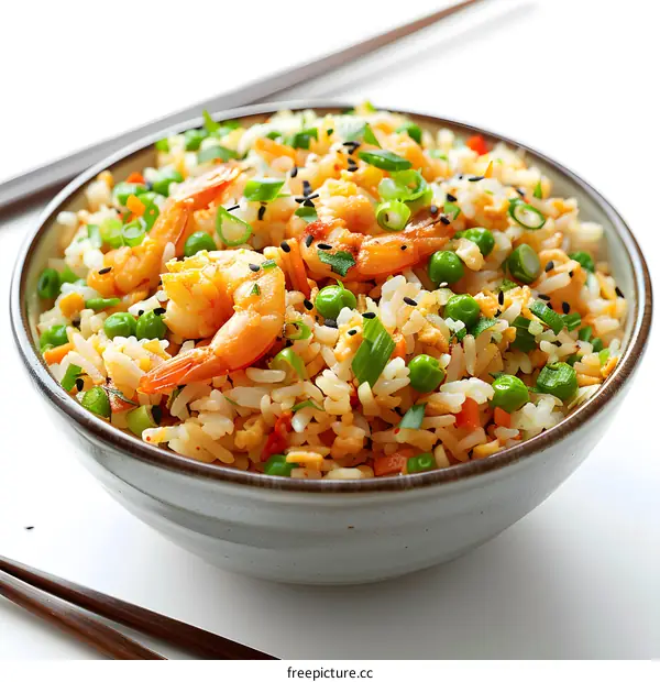 fried rice with shrimp and green peas