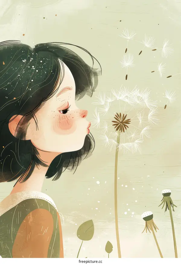 A girl blowing a dandelion