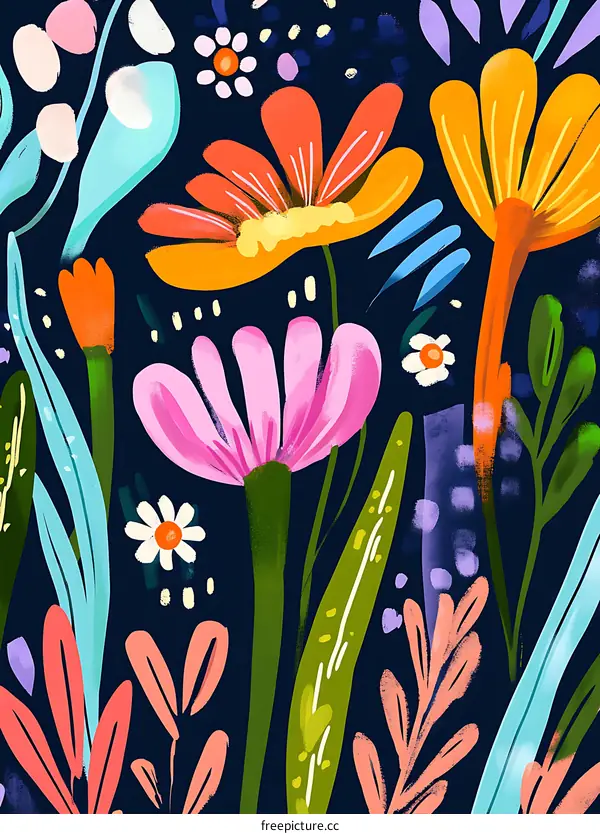 Colorful Floral Pattern with Bright Blooms