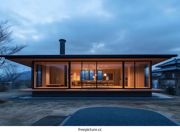 Modern Wooden House with Large Windows in Japan