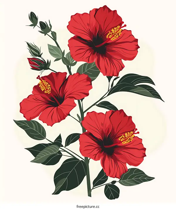 Red Hibiscus Flower Illustration