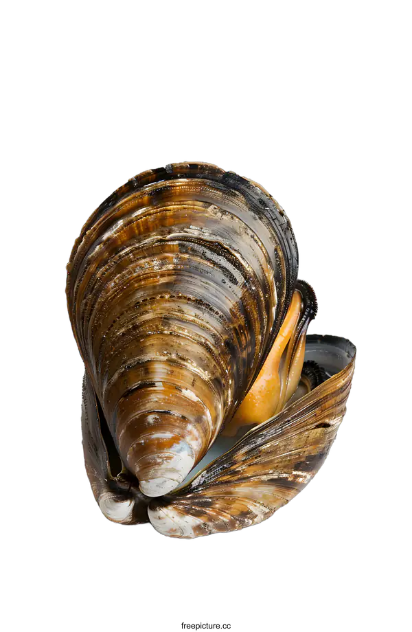 [Transparent Background PNG]A close-up image of a brown mussel shell