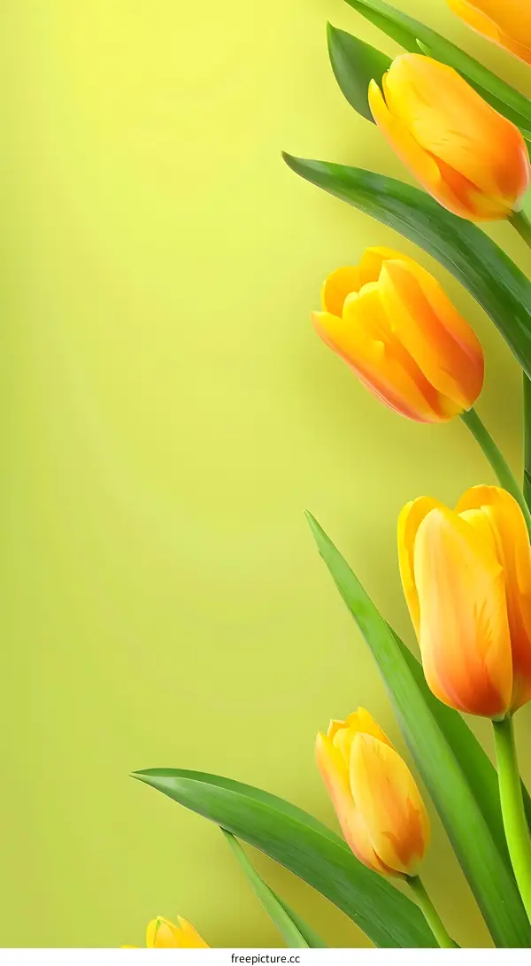 Yellow Tulip Flowers on Green Background
