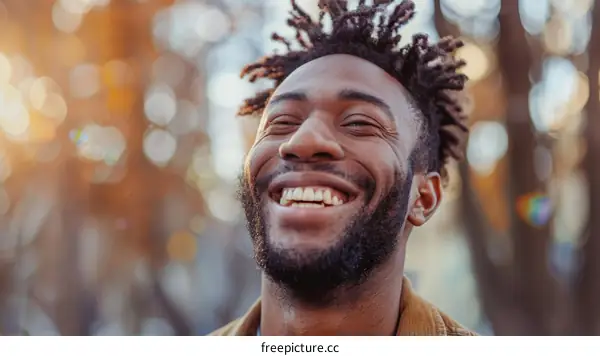 Portrait of a joyful African-American man with dreadlocks