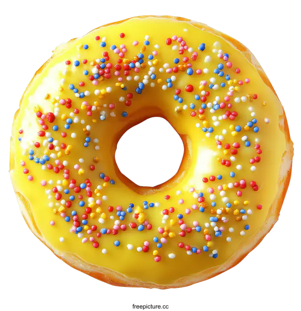 [Transparent Background PNG]Delicious Yellow Glazed Donut with Sprinkles